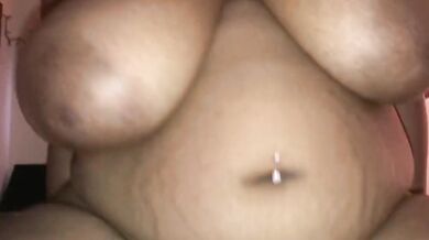 Lightskin big tit ebony riding POV creampie