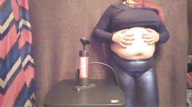 Massive Bike Pump Belly Inflation in Shiny Leggings