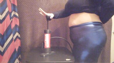 Massive Bike Pump Belly Inflation in Shiny Leggings