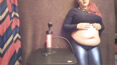 Massive Bike Pump Belly Inflation in Shiny Leggings