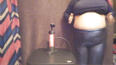 Massive Bike Pump Belly Inflation in Shiny Leggings