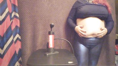 Massive Bike Pump Belly Inflation in Shiny Leggings