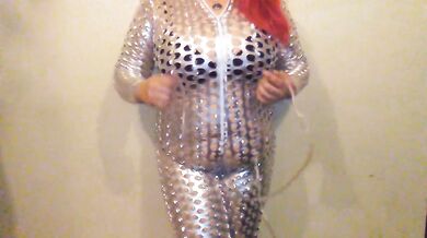 Shiny Catsuit Belly Inflation w/ Aquarium Pump