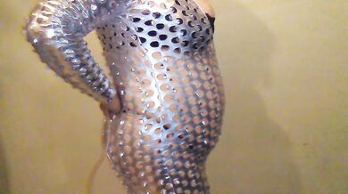 Shiny Catsuit Belly Inflation w/ Aquarium Pump