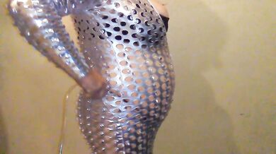 Shiny Catsuit Belly Inflation w/ Aquarium Pump