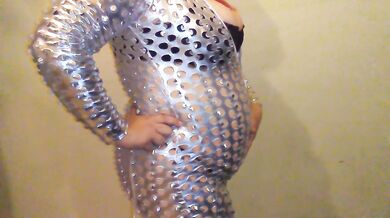 Shiny Catsuit Belly Inflation w/ Aquarium Pump