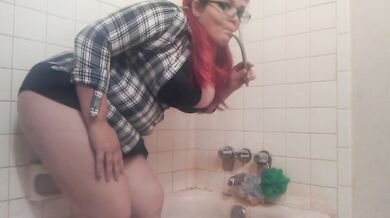 Chugging From Shower Hose- Giant Belly Inflation in Button Down Shirt