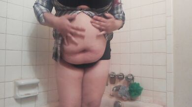 Chugging From Shower Hose- Giant Belly Inflation in Button Down Shirt