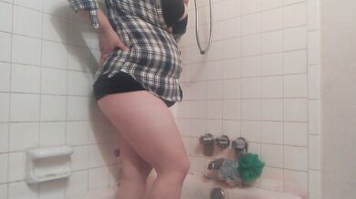 Chugging From Shower Hose- Giant Belly Inflation in Button Down Shirt