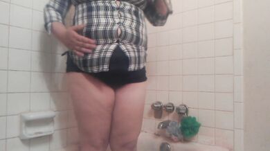 Chugging From Shower Hose- Giant Belly Inflation in Button Down Shirt