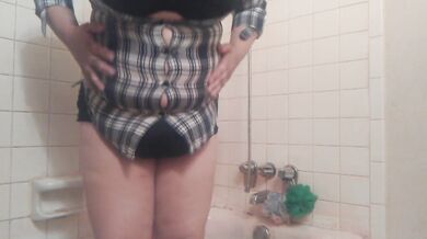 Chugging From Shower Hose- Giant Belly Inflation in Button Down Shirt
