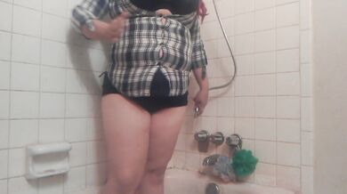 Chugging From Shower Hose- Giant Belly Inflation in Button Down Shirt