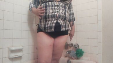 Chugging From Shower Hose- Giant Belly Inflation in Button Down Shirt