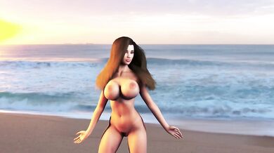 Big Boob Teen Dancing on the Beach - Breast Expansion Petite Girl jiggling