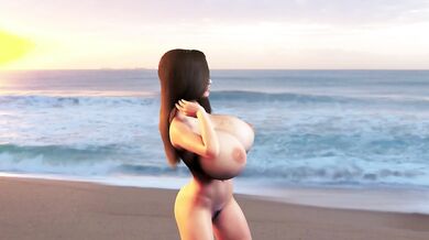 Big Boob Teen Dancing on the Beach - Breast Expansion Petite Girl jiggling