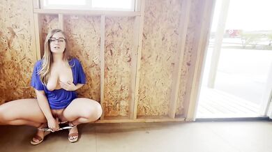 Blonde MILF with Big Tits and Glasses Enjoys Exhibitionist Masturbation and Dirty Talks