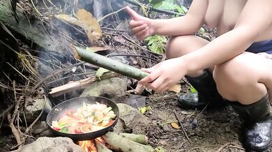 Pinay Outdoor Porn Harvest and Cooking Bamboo Shoots