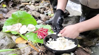 Pinay Outdoor Porn Harvest and Cooking Bamboo Shoots