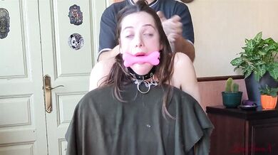 Sex slave handcuffed to a chair cums with a new toy