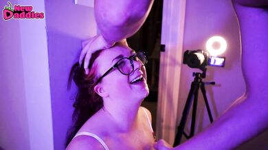 Red Head with Glasses Throat Fucked Against the Wall