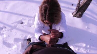 Winter is here and Nina Rivera is playing with her pussy and sucking dick in the snow