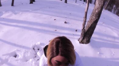 Winter is here and Nina Rivera is playing with her pussy and sucking dick in the snow