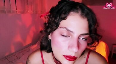 goth babe red lingerie femdom