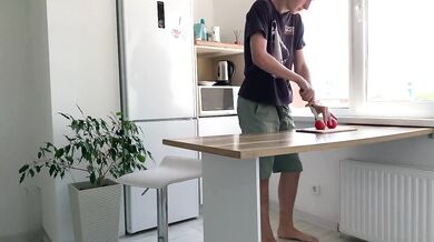 Alternative couple having hot sex in the kitchen