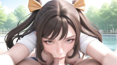 AI Generated - Gorgeous Brunette Ponytails Sloppy Oral to Bed-Shaking Missionary Finish