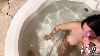 Hot brunette gets fucked and sucks dick with facial in steamy bathtub