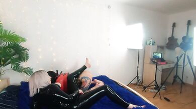 Backstage of pretty lesbian fetish girls doing sex video. Positive Femdom, sex play, latex leather