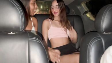 My stepsister makes me horny in a taxi and I fuck her when the driver gets out to fill up the tank