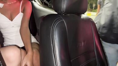My stepsister makes me horny in a taxi and I fuck her when the driver gets out to fill up the tank