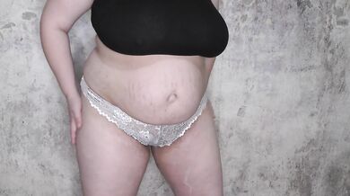 Pregnant MILF bring creampie in panties for her cuckold husband