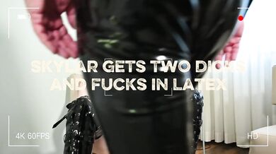 Two Dicks for Skylar Sweet - Cute girl next door gets kinky again and fucks in Latex