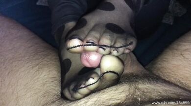 Late night nylon socks footjob cum filling