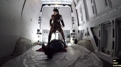 Toillet pee slave in a van with Vidya part 2