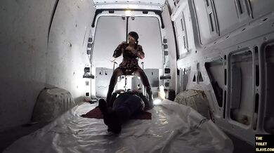 Toillet pee slave in a van with Vidya part 2