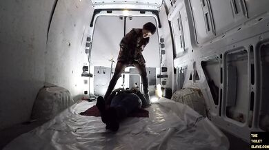 Toillet pee slave in a van with Vidya part 2