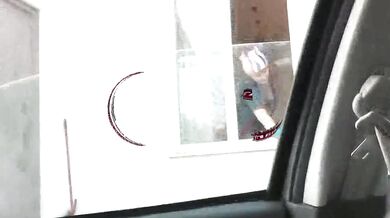 Naked in public. Taxi driver watches sexy woman Milf in robe without panties and bra clean apartment window Outdoors Outside Tits Pussy Public nudity