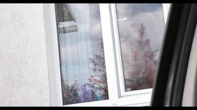 Naked in public. Taxi driver watches sexy woman Milf in robe without panties and bra clean apartment window Outdoors Outside Tits Pussy Public nudity