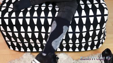 Bold & Unique: Sweaty Ski Socks, Sneakers & Black Jeans Tease