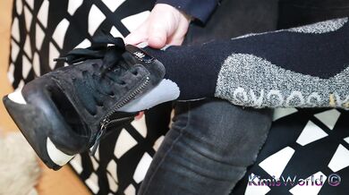 Bold & Unique: Sweaty Ski Socks, Sneakers & Black Jeans Tease