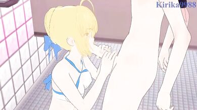 Saber and Astolfo have intense sex in the shower room. - Fate/Grand Order Hentai