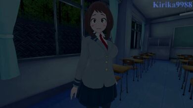 Ochako Uraraka and I have intense sex in the classroom at night. - My Hero Academia POV Hentai