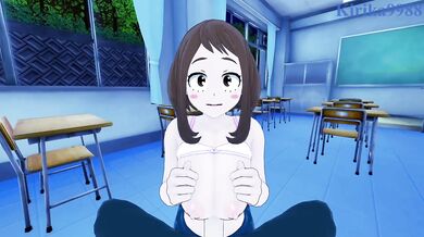 Ochako Uraraka and I have intense sex in the classroom at night. - My Hero Academia POV Hentai