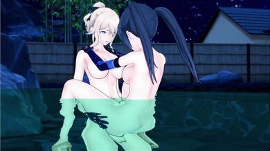 Genshin Impact hentai - Futa Jean fucks Mona with her big girl cock.