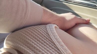 Stepsis with Sensitive Big Boobs in Sweater Teasing Me in the Car