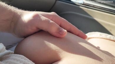 Stepsis with Sensitive Big Boobs in Sweater Teasing Me in the Car