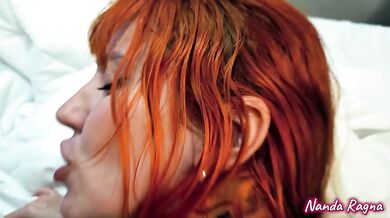 Redhead girl asked to oil her huge ass and then gave me her ass